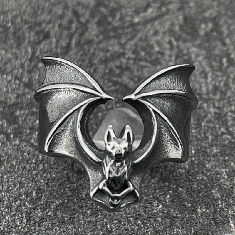 Bat Design Ring, Fashionable Stainless Steel Ring for Women & Men, Witchy Jewelry, Trendy All-match & Exquisite Jewelry for Birthday Gift, Statement Ring, Fashion Rings
