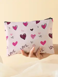 Heart-Shaped Snack Bag for Travel Use, Organizer Pouch, Organizes Cosmetics & Emergency Snacks, Ideal Gift for Friends & Sisters, Fashionable Travel Storage Bag for Valentine's Day, Zipper Pouches, Handheld Cosmetic Pouch