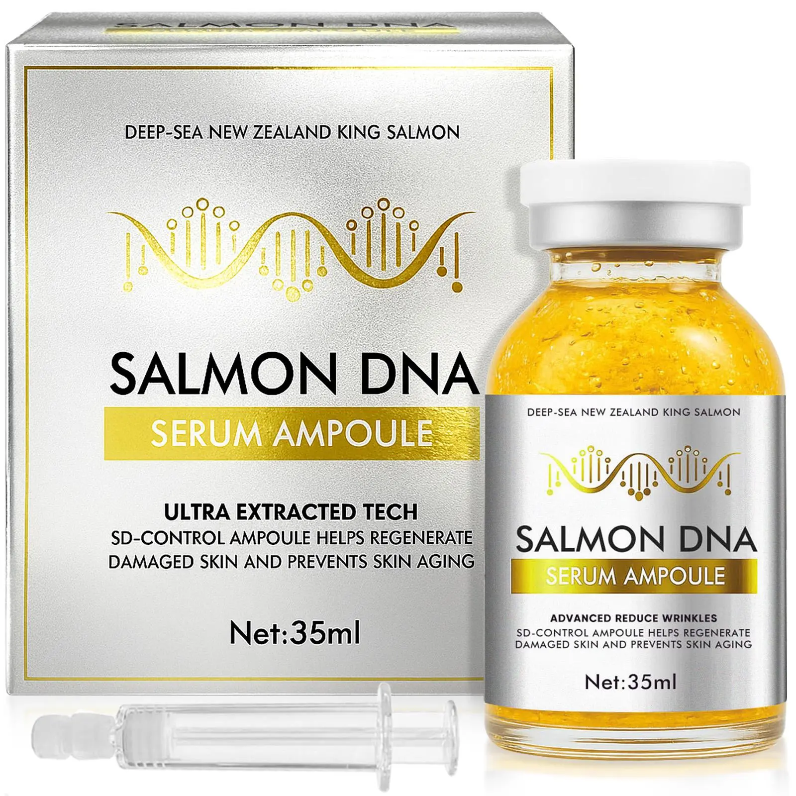 Compact Salmon DNA Facial Serum - 1.7 fl.oz Moisturizing Advanced Skin Care Routine Essence with Hyaluronic Acid, Collagen, Glutathione, Antioxidant Repair, Fragrance-Free Convenient Travel Size for All Skin Types