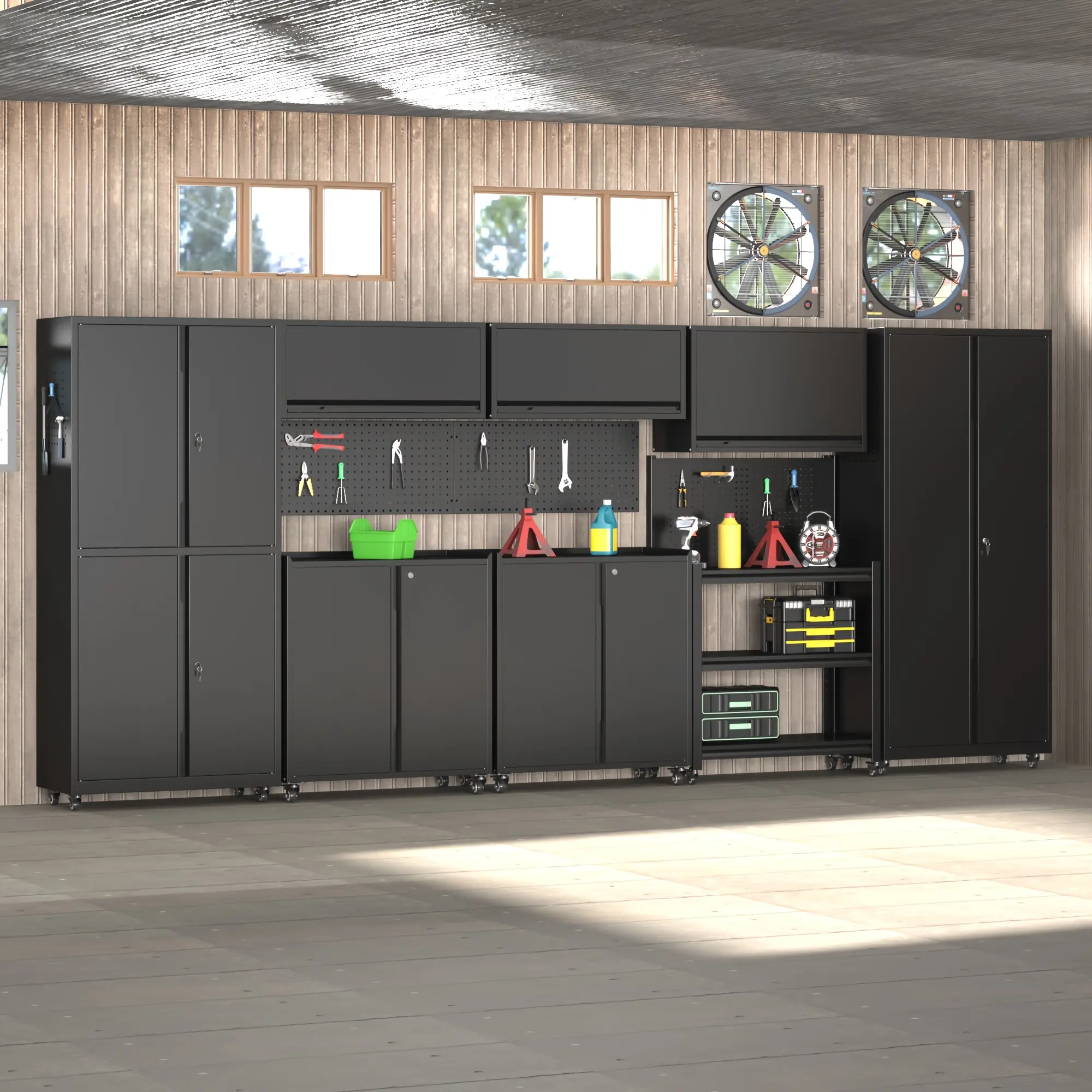 8pcs Garage Storage Cabinet System, Workshop Cabinet Set in Black, Lockable Garage Storage Cabinet, Perfect for Organizing Garage And Tools, Assembly Required