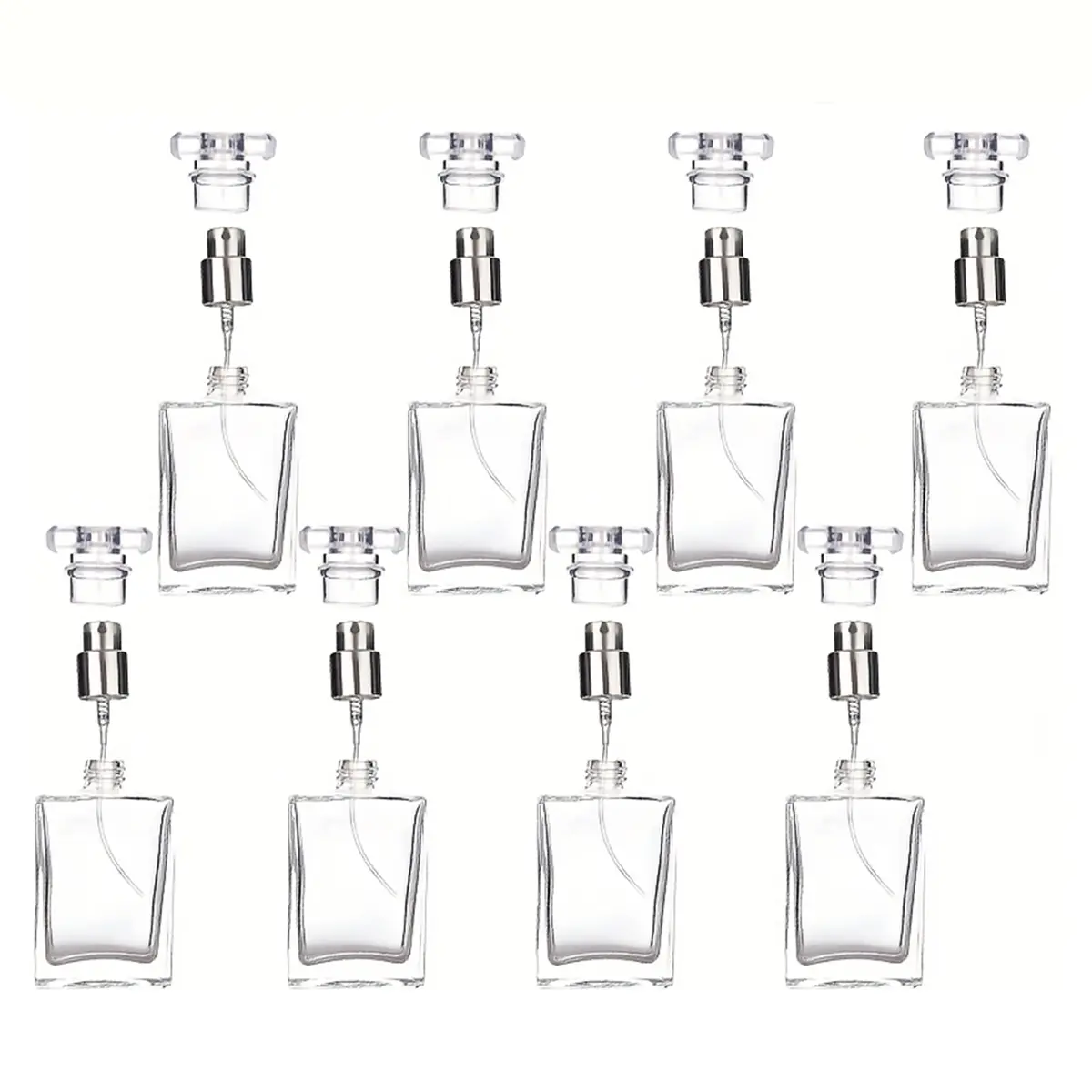 8 Pack 30ML Square Glass Bottles with Metal Nozzles, Refillable Perfume & Aroma Bottles, Free Funnel Included, DIY Fragrance Making, Makeup Container Set, Cosmetics Accessories