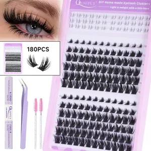 DIY Eyelash Extension Kit with Bottom Lash 180Pcs 10-18mm D Curl Lash Clusters Kit with Bond and Seal Tweezers Brush DIY At Home/Lash 180Pcs