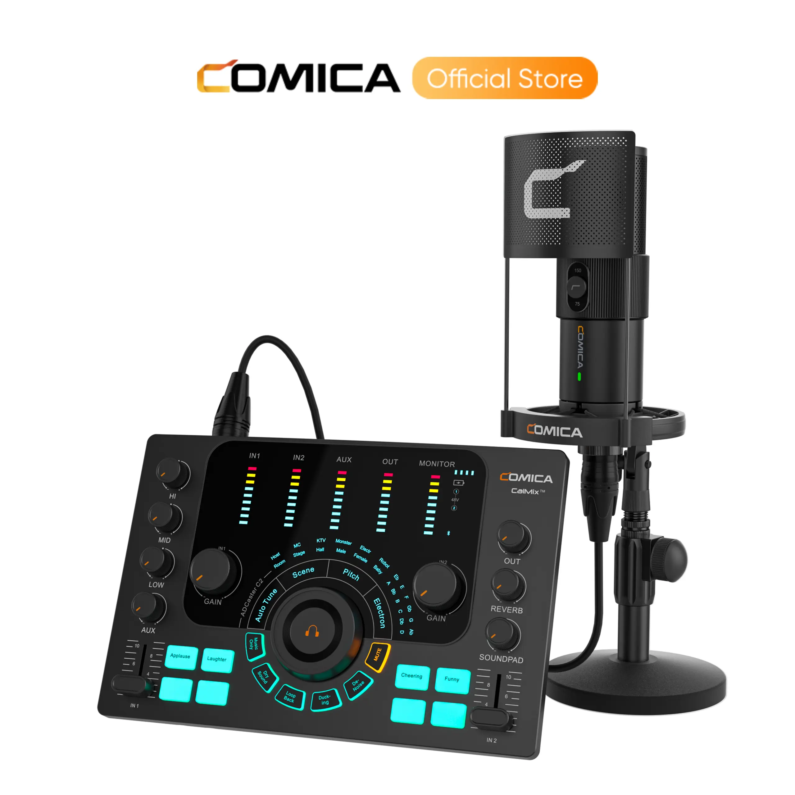 COMICA ADCaster C2 Sound Card with Multi-functional Audio Interface for Streaming/Podcasting/Recording Audio Mixer Voice Changer  Built-in 5.3BT Chipset Integrated XLR/6.35mm/3.5mm Interface