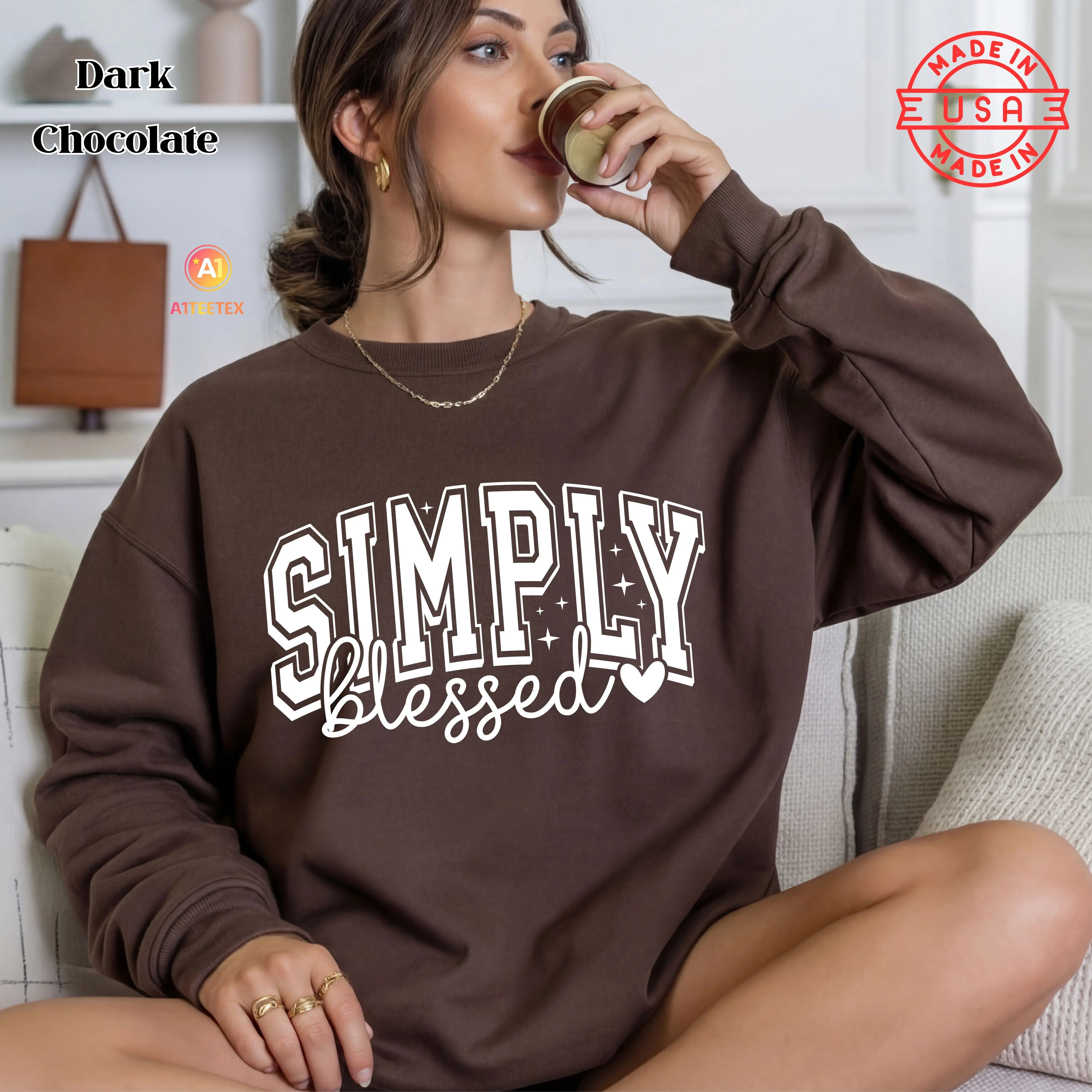 Simply Blessed Crewneck, Christian Faith Aesthetic Sweatshirt.