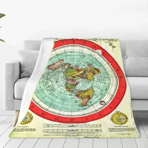 Soft Flannel Camping Gleason 1892 Flat Earth Map Throw - Durable Nature Graphic Bedspread, Sofa Bed Cover, Perfect Gift for Birthday or Holiday Home Use Blanket