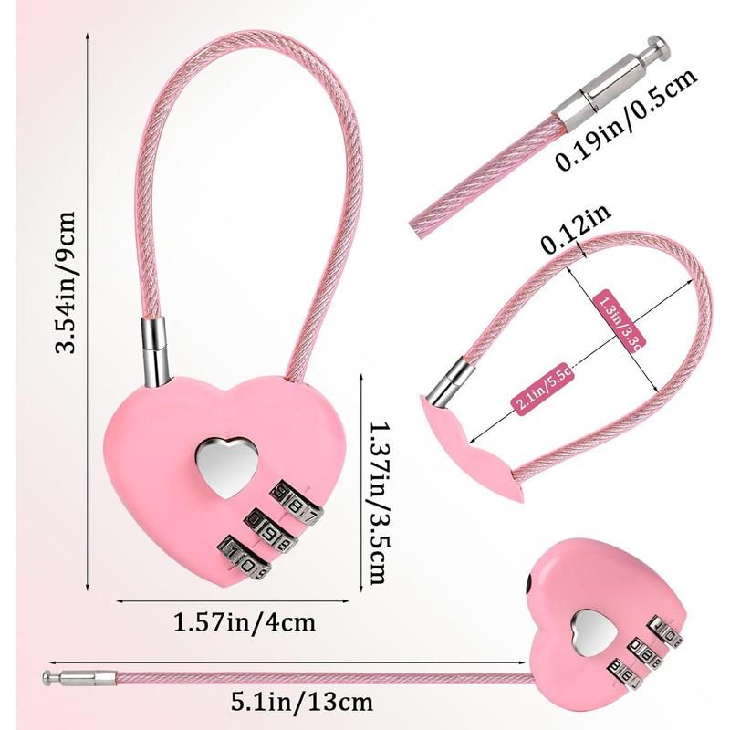 3 PCS 3 Digit Combination Padlock Heart Combination Locks Pink Code Lock with Steel Wire Rope Mini Luggage Locks Love Locker Lock Cute Combo Lock for Backpack Luggage Lockers Jewelry Boxes