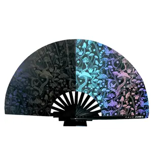 Mushroom Kingdom Flash-Reactive Hand Fan | Foldable Bamboo Ribs | Premium Polyester Fabric | Matching Holster | Rave Fan | Festival Fan Light Colorful Decor Foldable Cooling Wooden