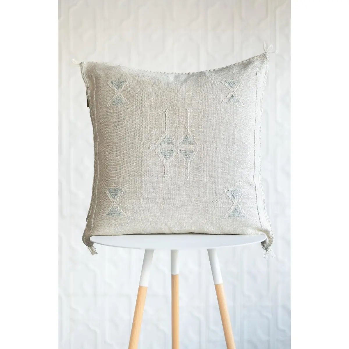 Cool-toned Off-White Moroccan Sabra Cactus Silk Pillow - 152
