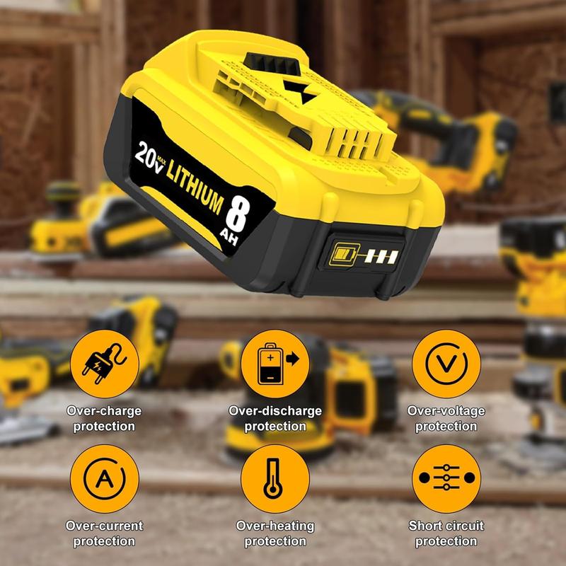 2Pack 8.0Ah Replacement Battery for Dewalt 20V Max Lithium-ion Series Cordless Tools Yellow Safety Tested & Compatible with XR DCB200/DCB201/DCB203/DCB204/DCB205/DCB206/DCB207 & DCD/DCF/DCG
