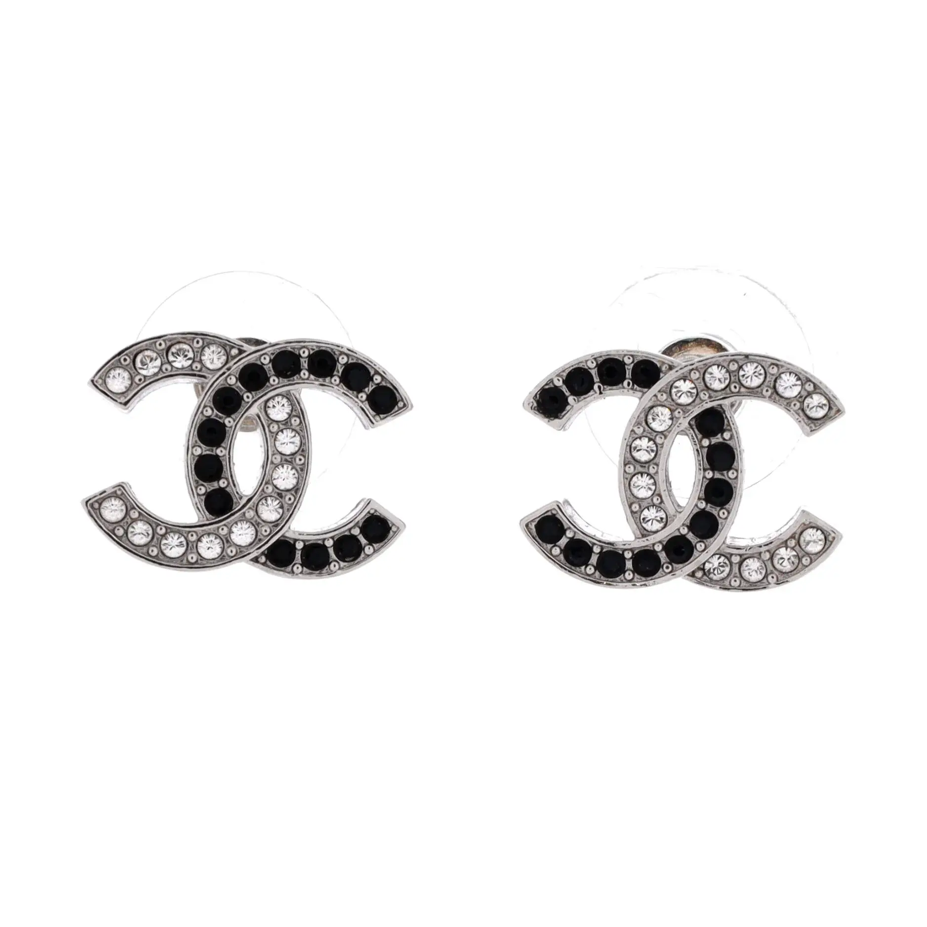 Pre-owned Chanel CC Stud Earrings Metal with Crystals by Rebag