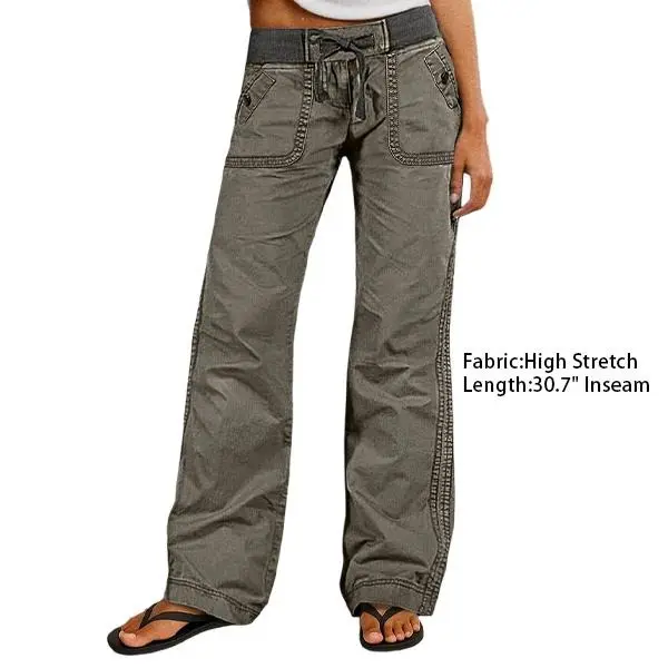 Flamingals Solid Seam Detail Drawstring Mid Rise Straight Leg Pants High Stretch Fabric Women's Wear Minimalist Fit Basic Style Multiple Colors