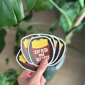 Eat High and Get Fries Sticker - Fun Food Quote Sticker for Foodies