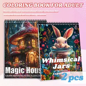 2pcs Adult Coloring Book Set - Magic House & Magic Jar Themes, Beginner-Friendly, Vivid Designs on Thick Paper, A4 Spiral Bound, Easy Page Turning, for Stress Relief, Relaxation, and Creativity - Ideal Gift for Men and Women for Christmas & New Year