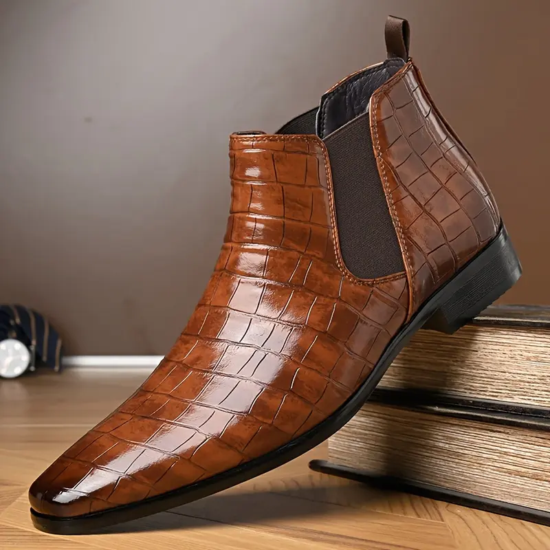 Men's Vintage Plaid Chelsea Ankle Boots, PU Upper Footwear, Slip-On Anti-Slip Walking Shoes for Outdoors, Fathersdaygift, Short Boot, Pvc Sole, Polyurethane