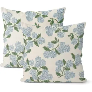 Spring Pillowcases 2 Pieces Blue and Green Hydrangea Decorative Throw Pillows Vintage Floral Seasonal Summer Outdoor Decorative Pillowcases Linen Cushion Covers Suitable for Sofas Home Textile