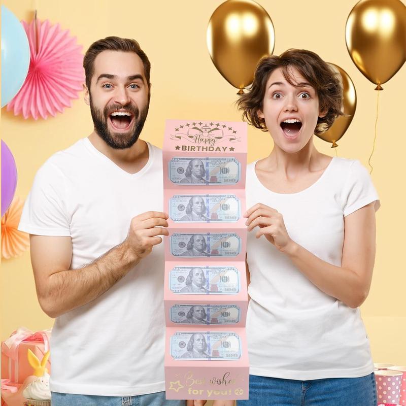 4Pcs Birthday Money Envelope for Cash Gifts, Surprise Cash Envelope for Wife Women Kids, Birthday Gift Card for Women Girls, Pink Rose Gold Money Holder