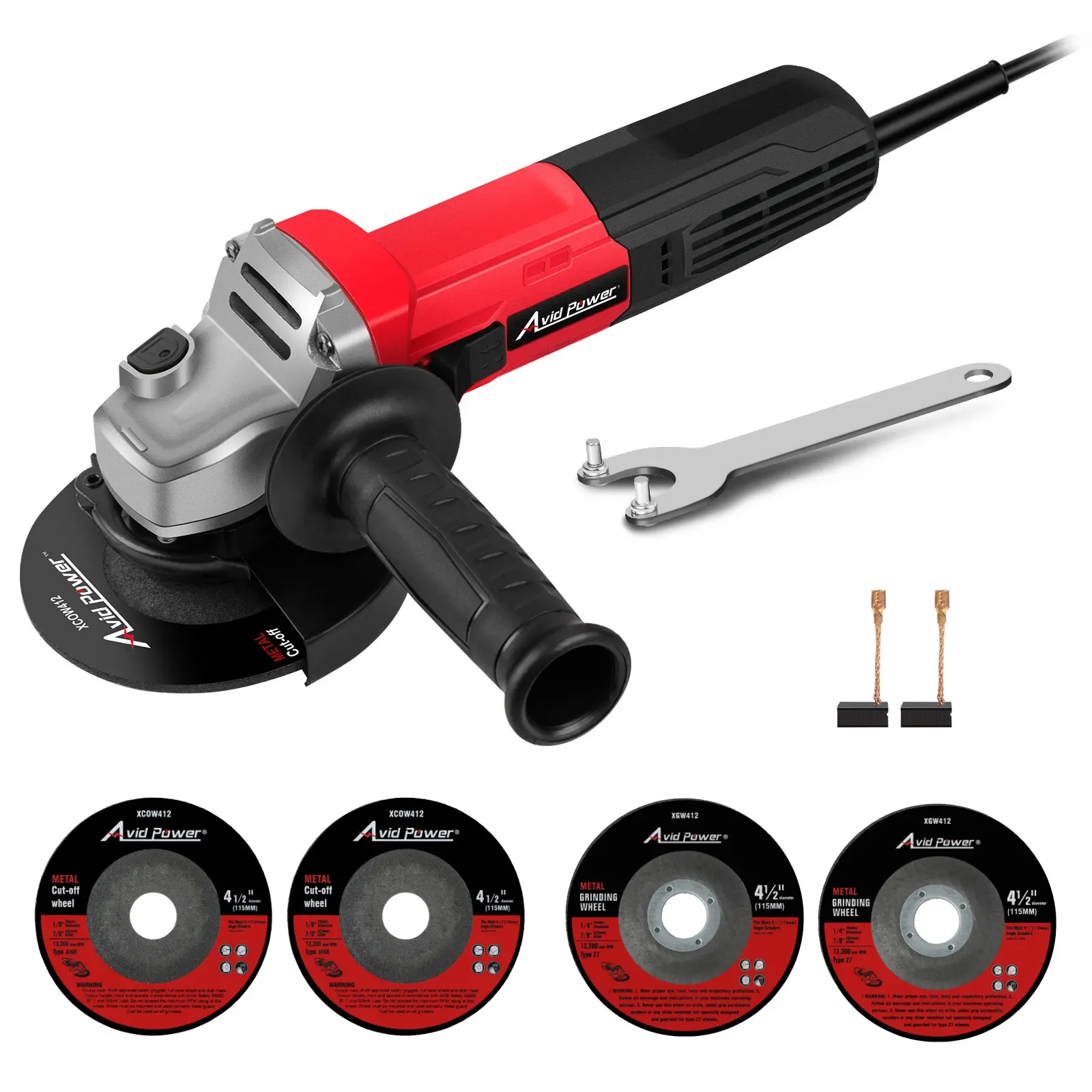 AVID POWER Angle Grinder, 7.5-Amp 4-1/2 inch Electric Grinder Power Tools with Grinding and Cutting Wheels, Flap Disc and Auxiliary Handle for Cutting, Grinding, Polishing and Rust Removal - Red