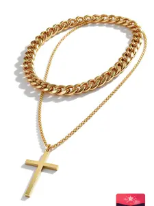 Men's Stainless Steel Jewelry Set, Punk Style Cross Necklace & Bracelet, Streetwear Accessories for All Seasons, Perfect Gift for Him