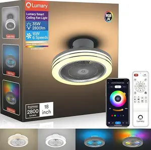 Lumary Smart WiFi & Bluetooth Ceiling Fan with RGBAI Light, Low Profile Ceiling Fan 18 Inch, 6 Speeds, Reversible - Compatible with Alexa, Google Assistant, Remote Control