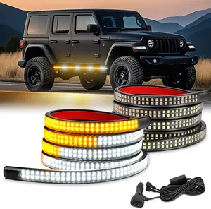 2PCS 70 Inch Emergency Strobe Light Strip 1125 LED Running Board Lights Amber White Flexible Side Flashing Warning Caution Safety Waterproof for Truck Construction Vehicles Pickup