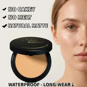 Romantic Flower 6 Color Powder Compact, Makeup Powder, Matte Powder, Waterproof Full Coverage, Natural Finish, Self-Puff Included, Suitable for All Skin Types