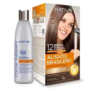 Kativa Brazilian Straightening Kit: 12-Week Salon-Quality Smoothing + Anti-Brass Orange Neutralizing Shampoo 250ml Haircare