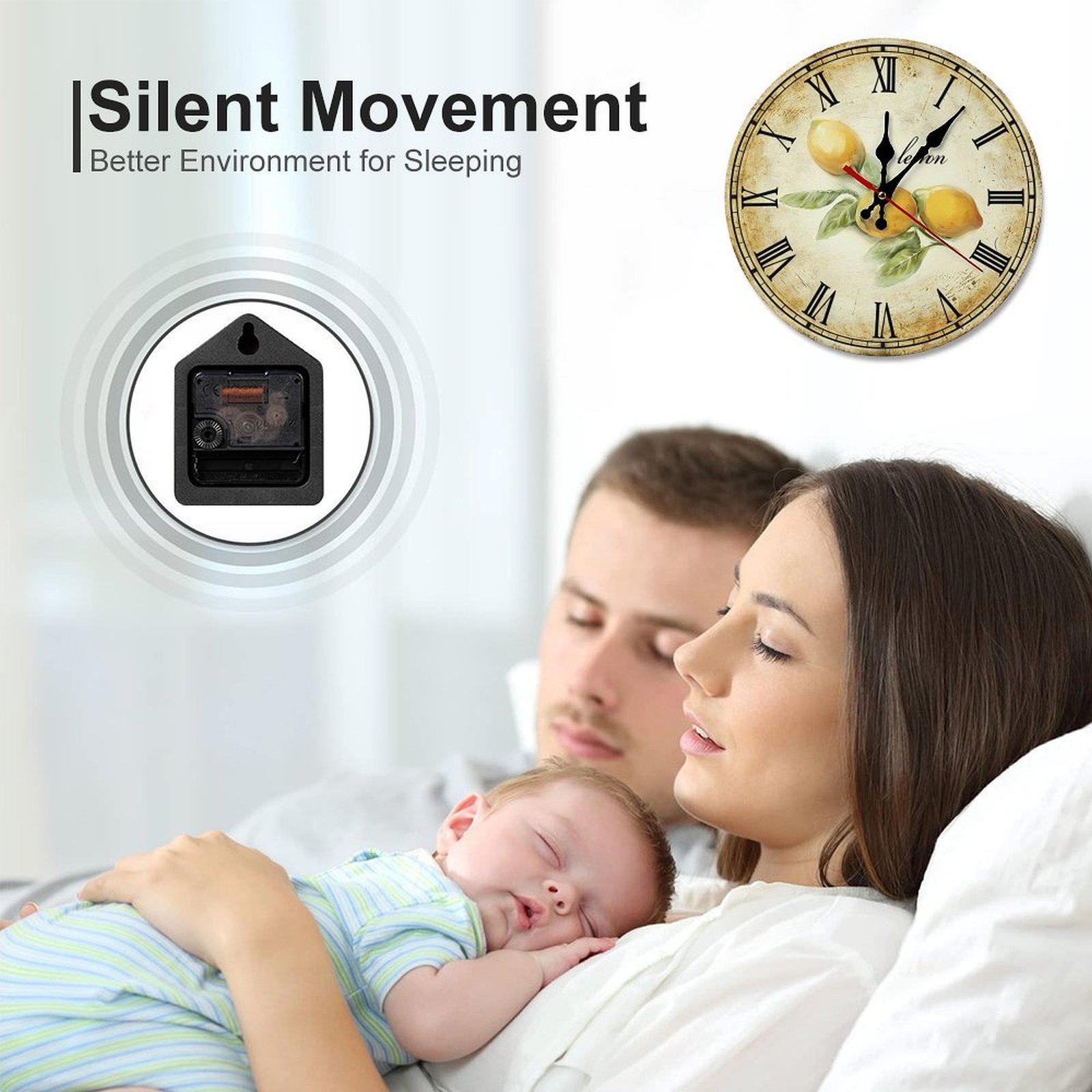 12 Inch Vintage Lemon Roman Numeral Wooden Wall Clock | Silent Non-Ticking Rustic Farmhouse Kitchen Decor, No Battery Included, Perfect for Kitchen, Dining Room, Sunroom