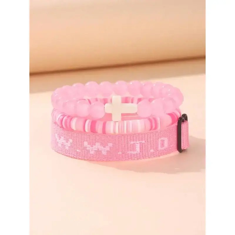Wwjd Beaded Bracelet With Cross Charm, Exquisite Jewelry For Birthday Gift, Stackable Bracelets woman