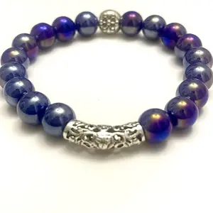 Deep Violet Calm Bead Bracelet with Silver Hardware and Purple Beads for Stress Relief
