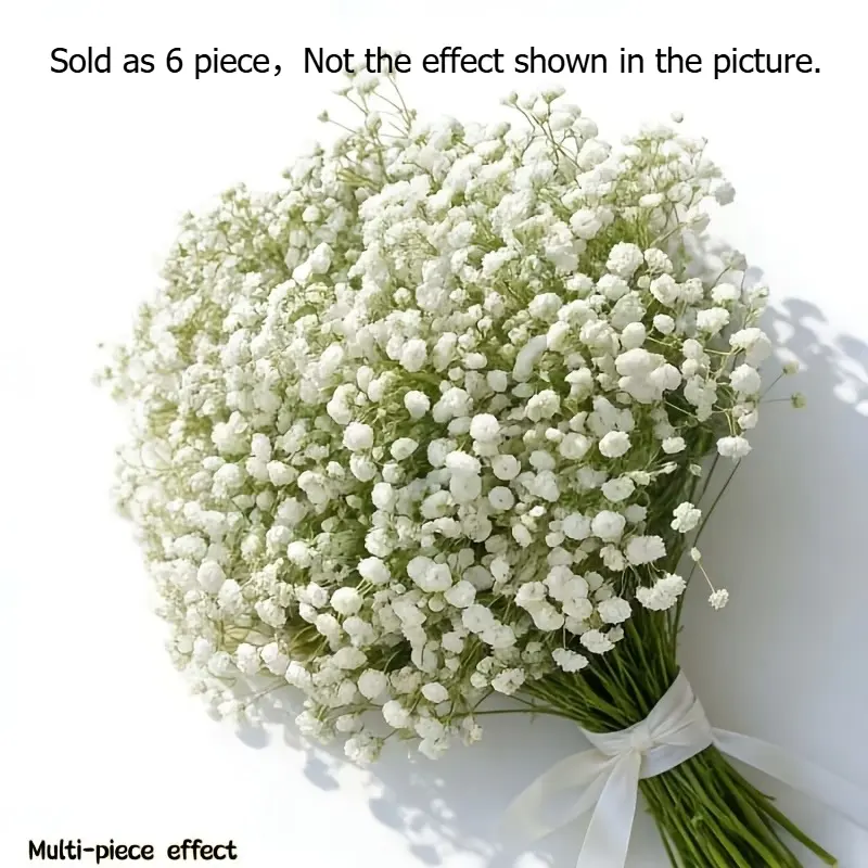 6 Pcs Elegant Real-Touch Artificial White Baby's Breath Bouquets, Pure White Maintenance-Free Faux Flowers for Home Office Wedding Easter Mother's Day Valentine's Day Decor, Outdoor Garden Centerpieces Bridal Shower Arrangements, Wedding Floral Supplies