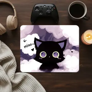 Kawaii Black Cat Mouse Pad with Wrist Support – Thick Ergonomic Keyboard Rest, Cute Desk Mat for PC & Laptop