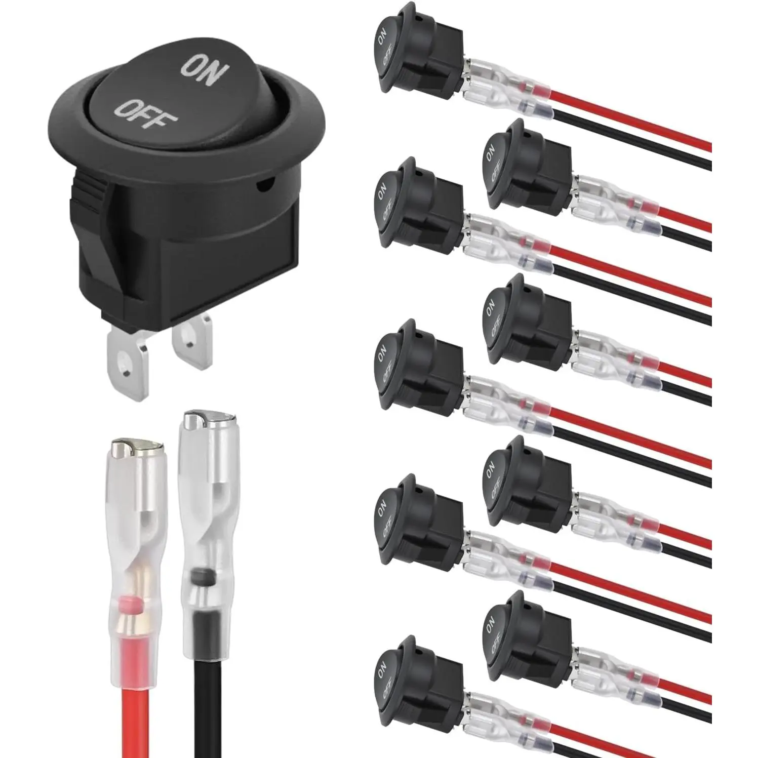Nilight 10PCS Round Rocker Switches with Wiring Harness, SPST 6A/250V 10A/125VAC 12V 2-Pin ON-Off Car Lighting Switches for Car, Off-Road Vehicle