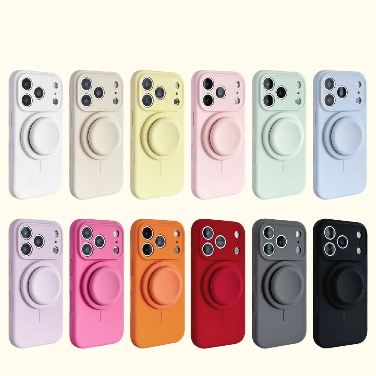 Magnetic Stand Liquid Silicone Full Coverage Phone Case with AI Capture Button, Compatible with iPhone 13 to iPhone 17 Pro Max--3994