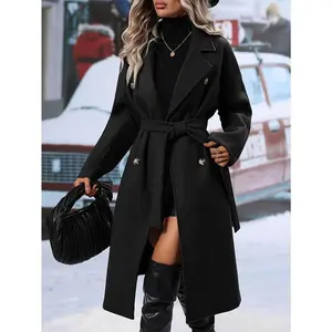 Elegant Women's Long Brown Coat - Machine Washable Button-Front Winter Trench Coat with Notch Lapel & Chest Pockets, Tailored Fall Winter Outerwear for Casual & Formal Occasions, Winter Coats, Seasonal Fashion, Durable Fabric, Office Wear