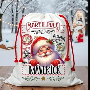 Personalized Christmas Gift Sack with Red Drawstring, Custom Santa Sack - XL size 19.5 x 27.5