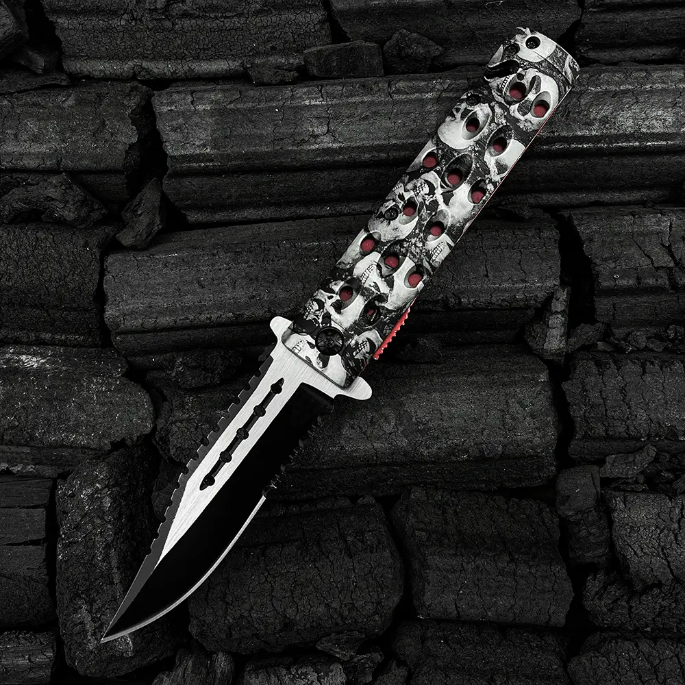Skeleton Folding Pocket Knife Stainless Steel Serrated Blade with Pocket clip Outdoor Hunting Survival knife Hiking self defense tactical knife Camping Fishing Tools EDC Knife