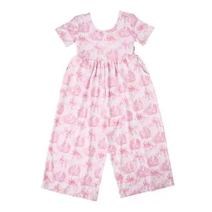 Juniper WIDE LEG Romper Soft Bamboo Easter Bunny Floral Print for Girls 12m to 6/7 Size Roomy Legs Comfortable Everyday Wear