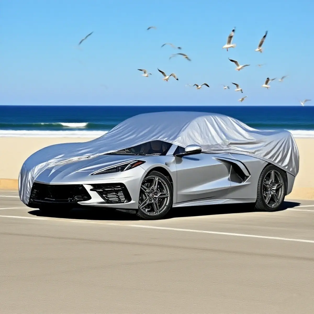 Automotive Waterproof UV-Blocking Car Covers & Shelters for Chevy Corvette C3-C4-C5-C6-C7-C8, 6-Layer Heavy-Duty Breathable 4-Season Protector with Sun Protection, Indoor/Outdoor Use Against Rain,Dust,Snow,Scratches