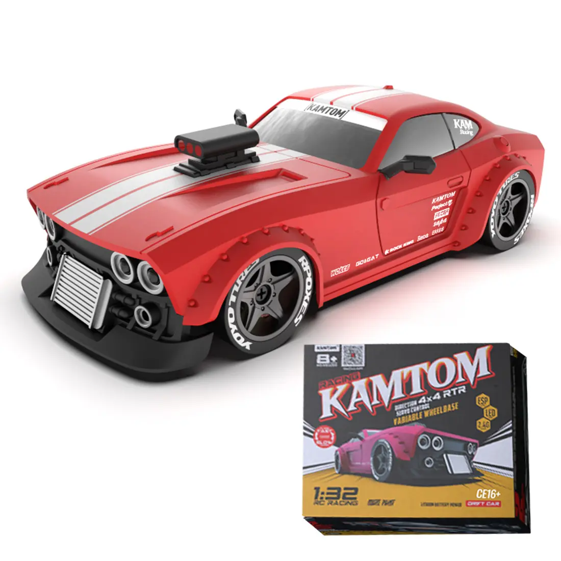 1/32 Scale 2.4G 4WD RC Drift Car with LED Headlights (RTR Version/Red)