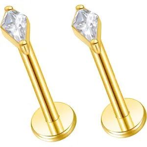 Titanium 16g 18g 20g Flat Back Studs Earrings F136 Implant Grade Titanium Press Fit Threadless Push in Labret Cartilage Helix Lip Monroe Tragus Conch Piercing Jewelry