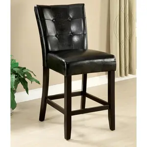 24/7 Shop At Home Lerc Modern Espresso Faux Leather Padded Button Tufted Counter Height Chairs (Set of 2) for Dining Room, Kitchen