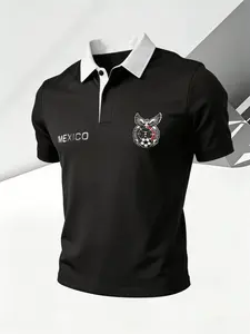 Mexico Soccer Team Crest Polo Shirt - Mexican Football Fan Contrast Collar Unisex Casual Polo