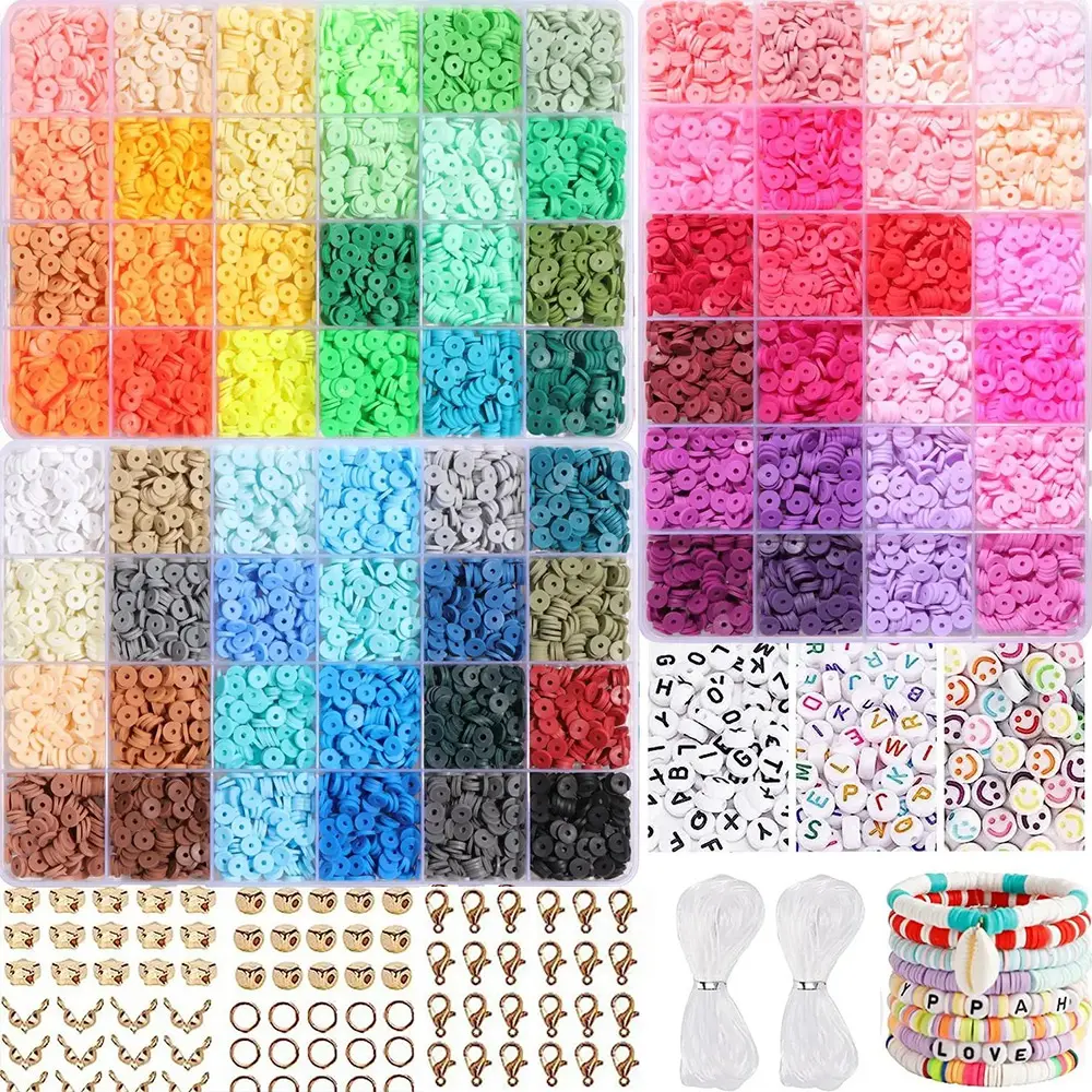 7200pcs Clay Beads Bracelet Making Kit, Polymer Flat HEISHI Beads Kit Diy Beads Assortment for Jewelry Making DIY with Charms, Crafts Gift for Christmas Party Gift Craft Kit Durable Beads, Diy Jewelry Accessories, Jewelry Making Supplies