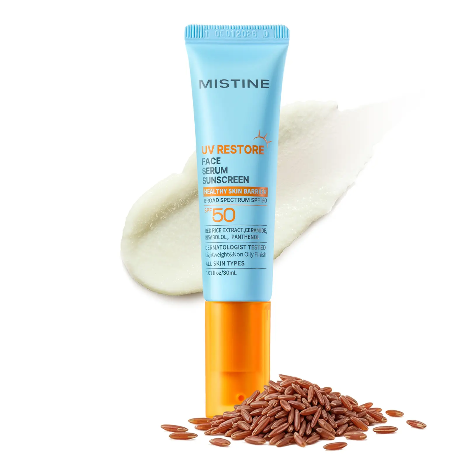 【NEW】【MISTINE Official】UV Repair Face Serum SPF50 (OTC) | Skincare-First + Sun Protection | Lightweight | Helps Improve Fine Lines | Red Rice + Centella | Soothes, Hydrates & Strengthens Skin Barrier | Sensitive Skin Friendly