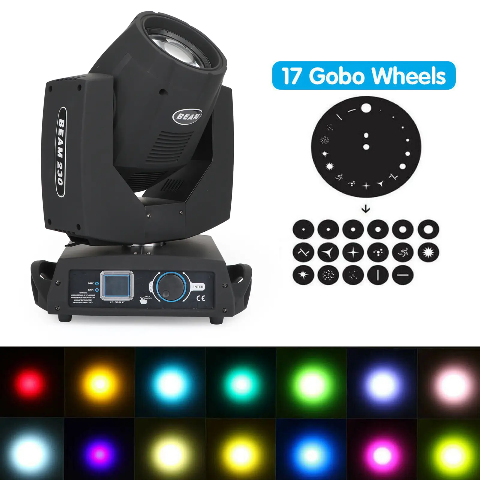 230W 7R/250W 8R Moving Head Light, Professional Stage Lighting, Beam Zoom 8-Prism 17 Gobe Patterns DMX for Wedding Party Nightclub DJ Disco Show Live Performances
