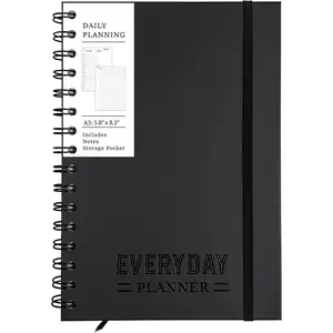 Undated Daily Planner Notebook With Hourly Schedule - Hardcover Appointment Day  Notebook for Women & Men - A5(5.7" x 8.3") Spiral Black