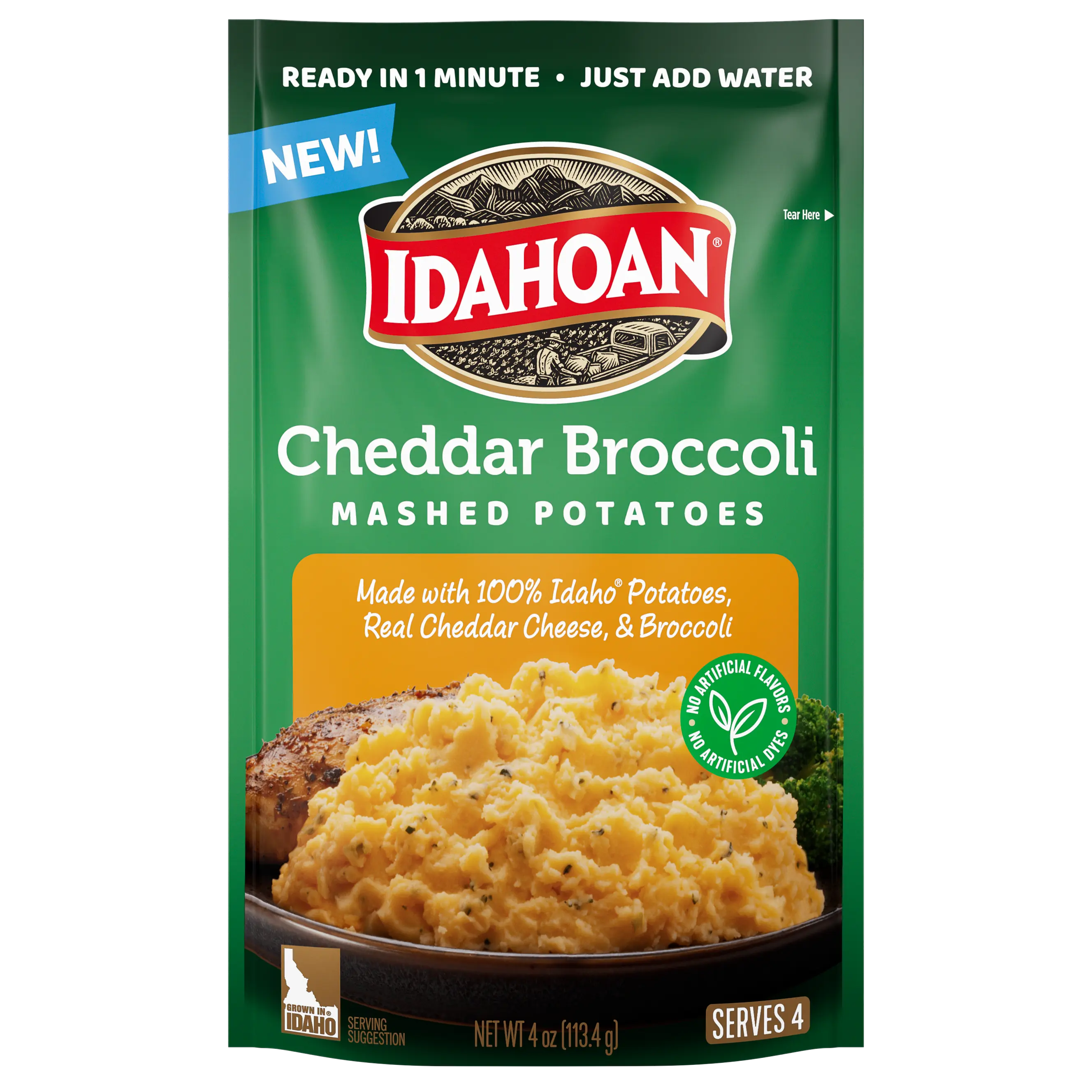Idahoan Cheddar Broccoli Mashed Potatoes, 4 oz, Pack of 12
