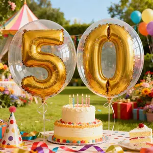 5pcs Includes 2 Large Clear Wave Balloons, 2 Gold Number Foil Balloons, And 1 Roll Of Ribbon. Suitable For Birthdays, Weddings, New Year'S, Valentine'S Day, Anniversaries, And Party Balloons. Balloon Kit