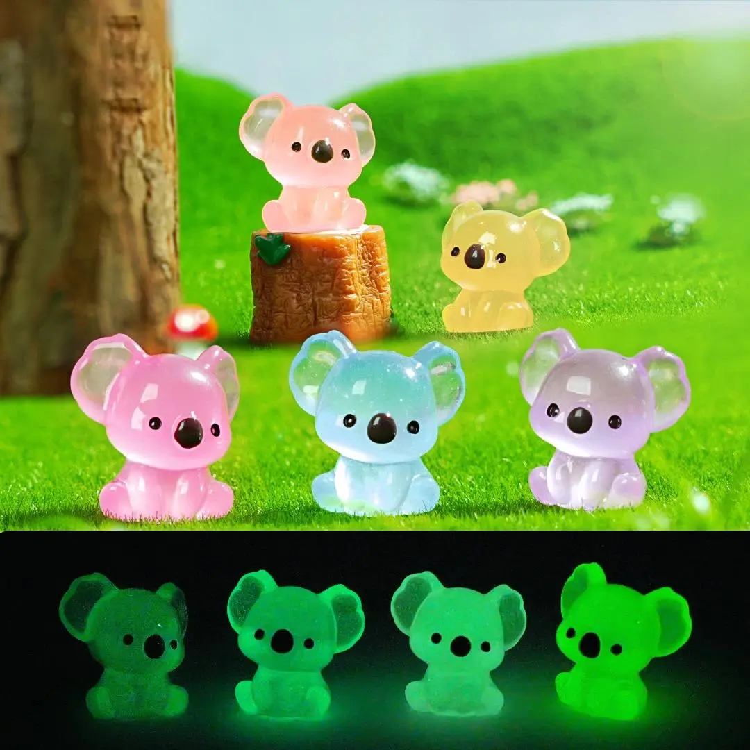 Mini Luminous Kawaii Koala Resin Figurines, Decorative Accessories for Fairy Garden, Moss Microlandscape Home Improvement Garden Decor, Koala Kawaii