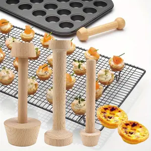 3 PCS Rolling Pin Wooden Pie Tamper Stick Non-stick Easy-to-clean Pastry Mold Perfect Egg Tart Pie Egg Tart Dish Mold DIY Pastry Baking Tools Suitable for Mini Egg Tarts A Must-have Baking Tool in The Kitchen Bakeware Utensils Smooth
